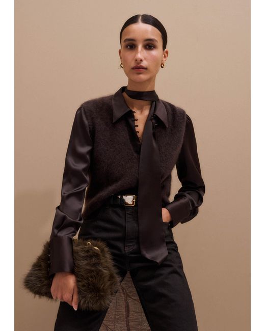 ME+EM Black Brushed Cashmere V-Neck Straight Knit Vest