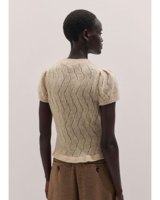 ME+EM Brown Lofty Pointelle Slim Knit Tee Latte Melange