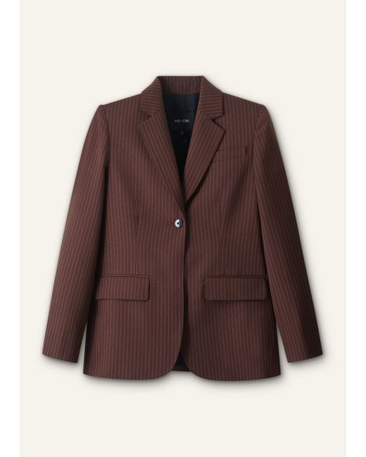 ME+EM Brown Pinstripe Sharp Shoulder Contour Blazer