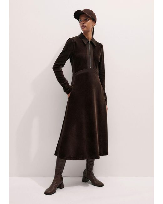 ME+EM Black Ponte Collared Cord Velour Midi Dress