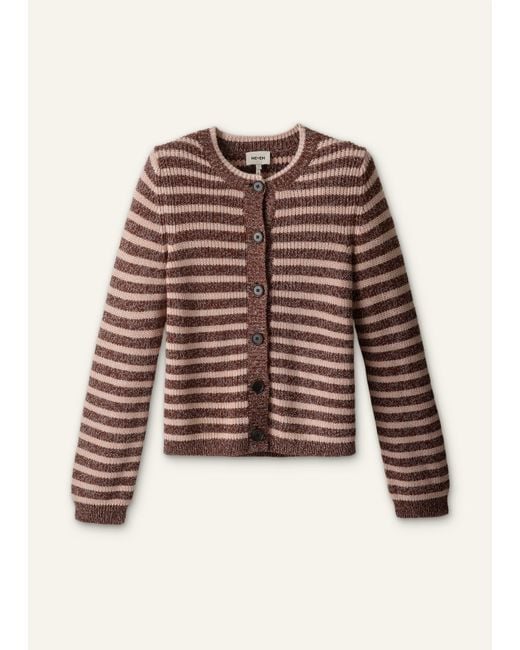 ME+EM Brown Mouliné Stripe Straight Cardigan Cinnamon Multi