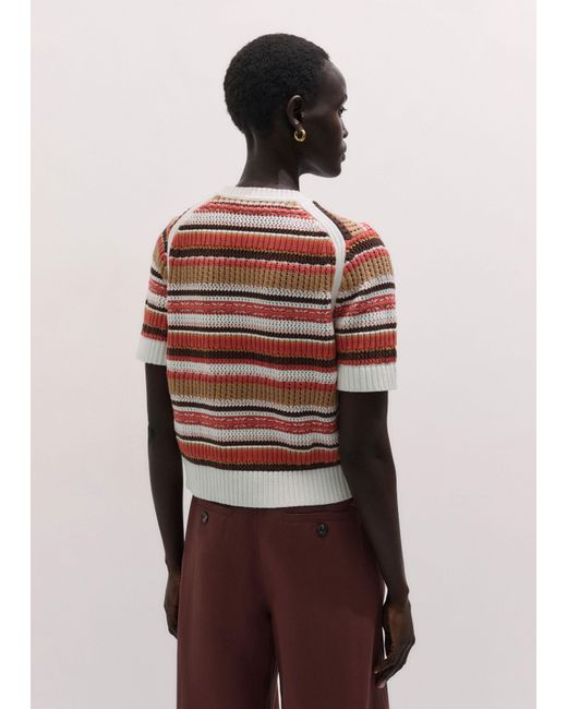 ME+EM Textured Stripe Straight Zip Tee Cinnamon Multi