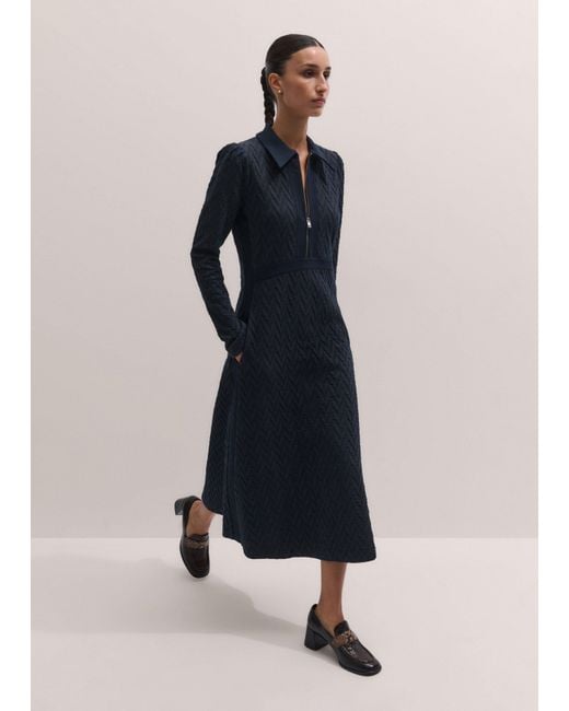 ME+EM Blue Graphic Jacquard Fit And Flare Midi Dress-Rich