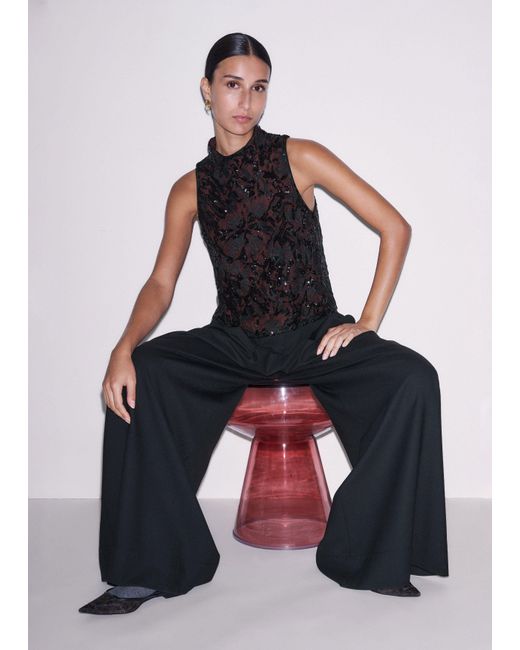 ME+EM Black Sequin Embellished Shell Top