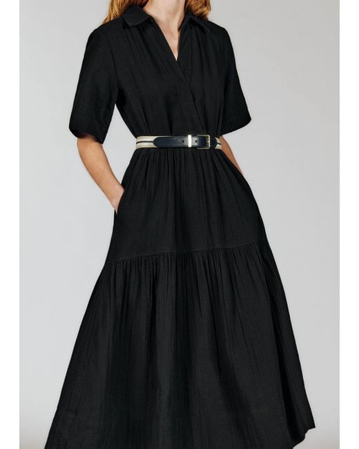 ME+EM Black Cheesecloth Relaxed Midi Day Dress