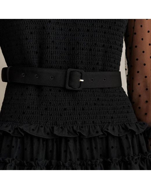 ME+EM Black Polka Dot Tulle Ruffle Maxi Dress + Belt