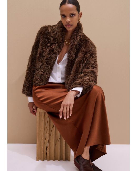 ME+EM Brown Luxe Shearling Crop Jacket