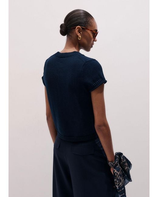 ME+EM Blue Shrunken Straight Knit Baby Tee