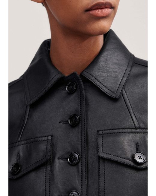 ME+EM Black Washed Leather Fitted Utility Jacket