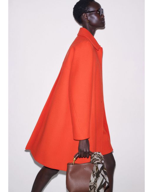 ME+EM Orange Sculptural Sleeve Swing Coat