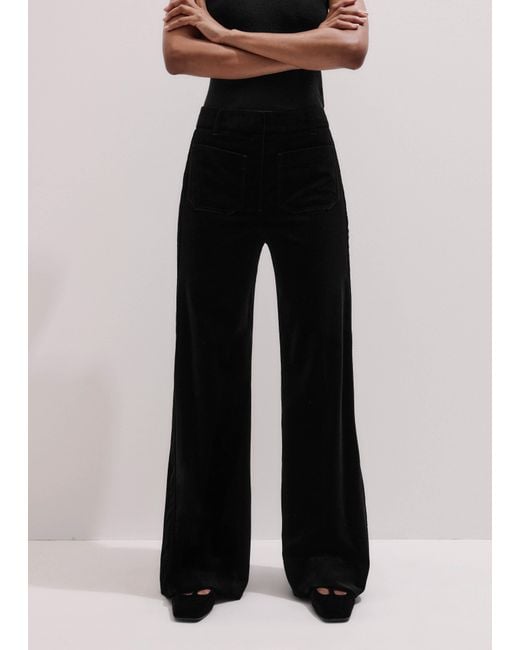 ME+EM Black Stretch Velvet Kick Flare Trouser