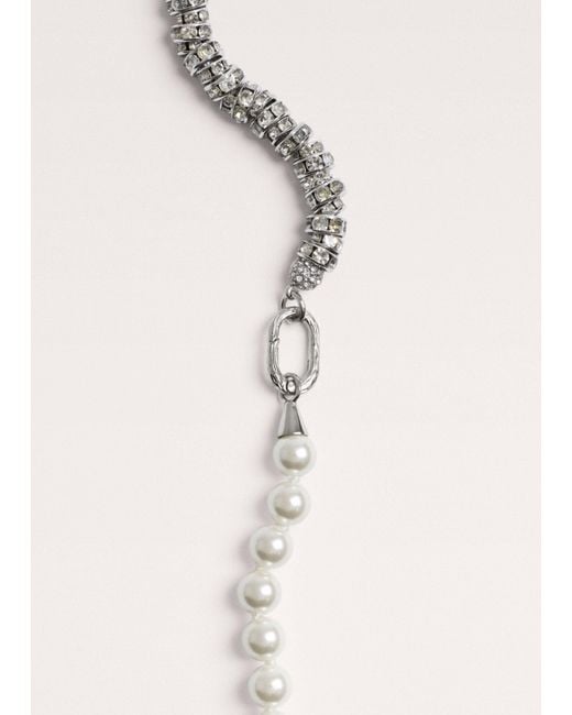 ME+EM White Transformative Pearl And Diamante Longline Necklace Off