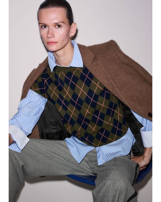 ME+EM Multicolor Cashmere Argyle Knit Baby Tee Multi