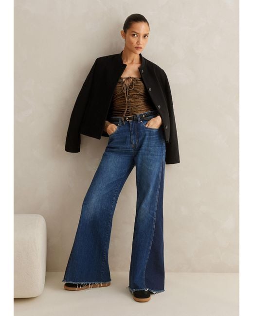 ME+EM Multicolor Metallic Ruched Detail Long Sleeve Top