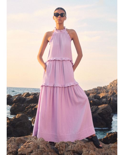 ME+EM Pink Cheesecloth Frill Full-Length Dress Sherbet