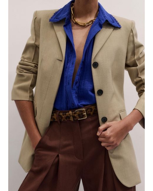 ME+EM Blue Cheesecloth Cap-Sleeve Blouse