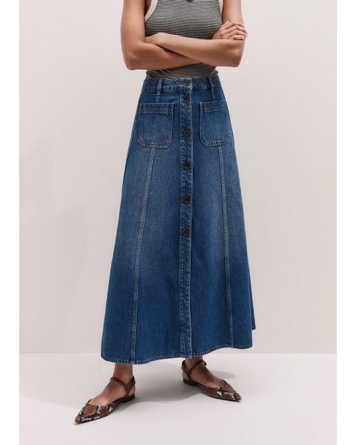 ME+EM Blue Panelled Denim Maxi Skirt