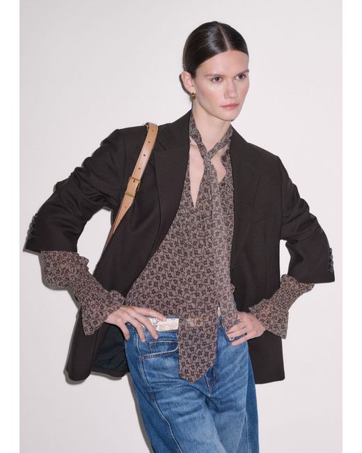 ME+EM Multicolor Silk Ditsy Lace Print Straight Blouse With Tie + Cami/Light Cream