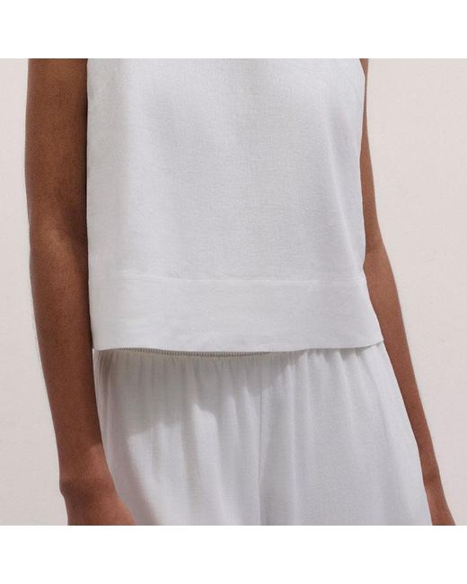 ME+EM White Crease-Less Linen Crop Shell Top