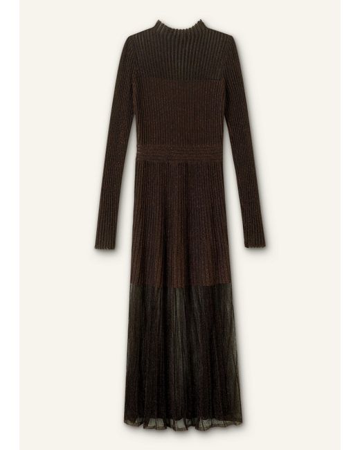 ME+EM Brown Metallic Pointelle Knit Maxi Dress
