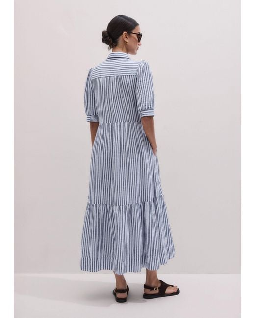 ME+EM Purple Cheesecloth Stripe Midi Shirt Dress + Belt