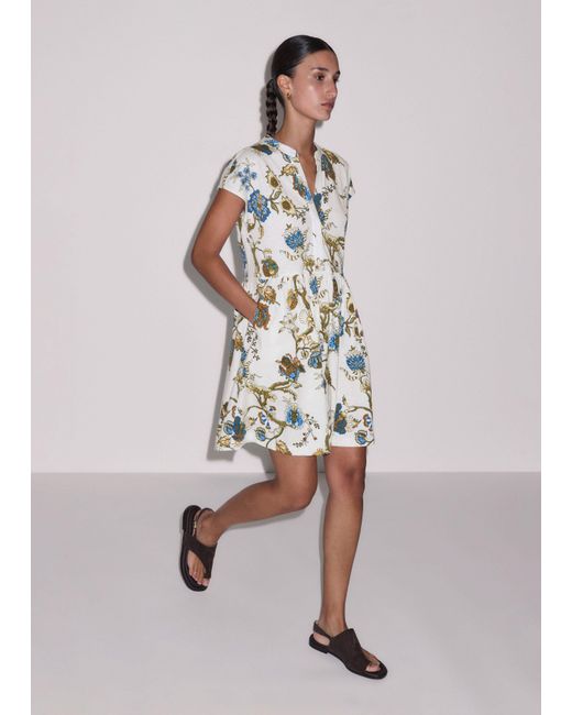 ME+EM White Jacobean Garden Print Short Tiered Swing Dress