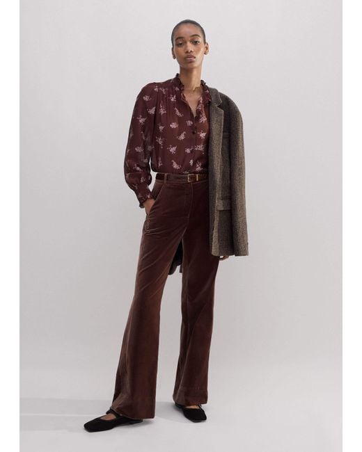 ME+EM Brown Velvet Evening Kick Flare Trouser Tea Rose