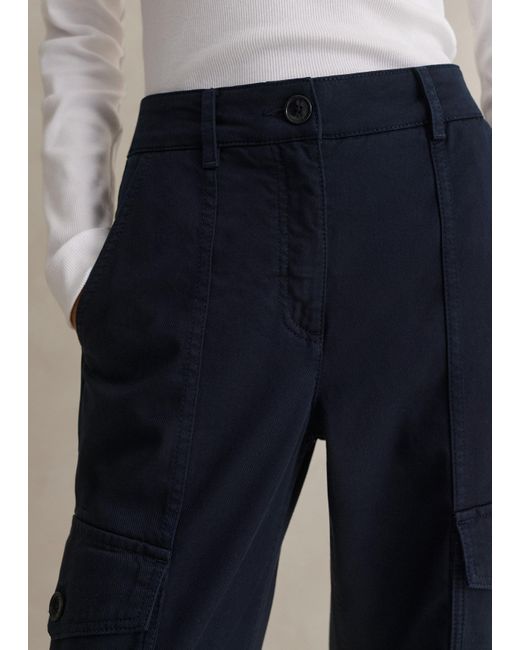 ME+EM Blue Short Length Cotton Flared Cargo Trouser