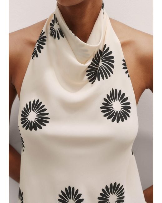 ME+EM Natural Silk Modern Daisy Print Halterneck Top