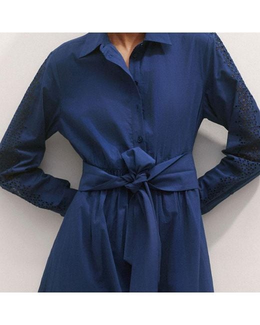 ME+EM Blue Cotton Broderie Border Maxi Shirt Dress + Belt Intense