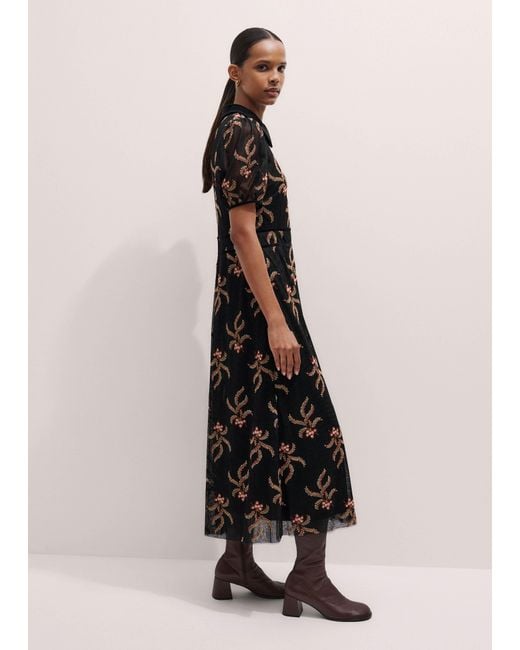 ME+EM Black Autumn Floral Embroidery Maxi Dress + Slip/Multi