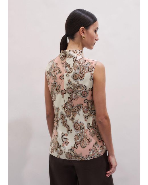 ME+EM Multicolor Silk Colourblocked Paisley Print Cowl Neck Top + Tie