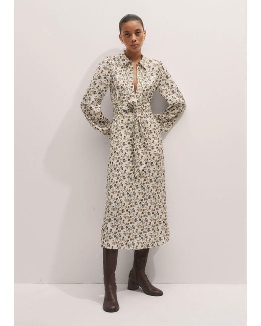 ME+EM Natural Jacquard Cottage Garden Print Maxi Shirt Dress + Belt