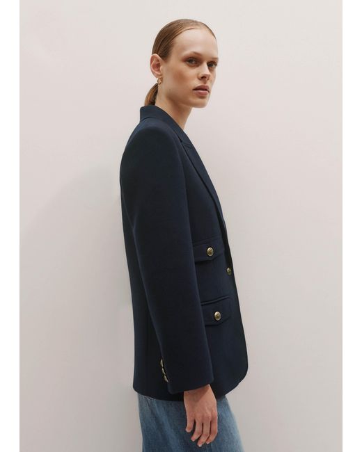 ME+EM Blue Twill Sharp Shoulder Blazer