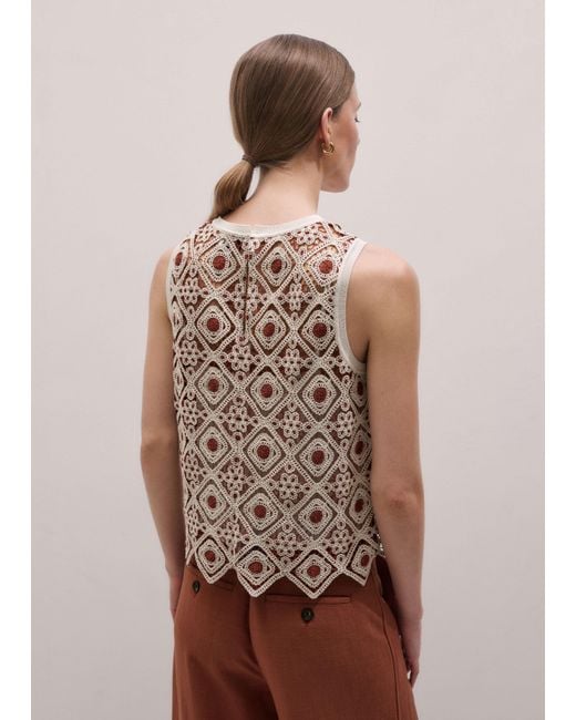 ME+EM Pink Graphic Cotton Lace Shell Top + Cami Rosewood-Cream