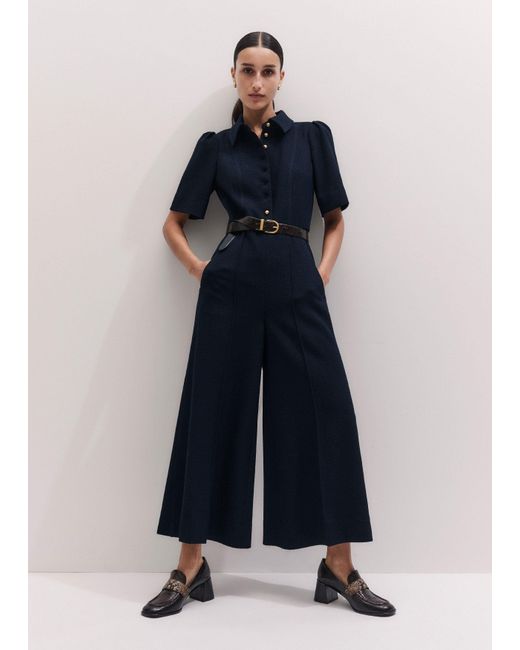 ME+EM Blue Wide Leg Cropped Jumpsuit + Belt