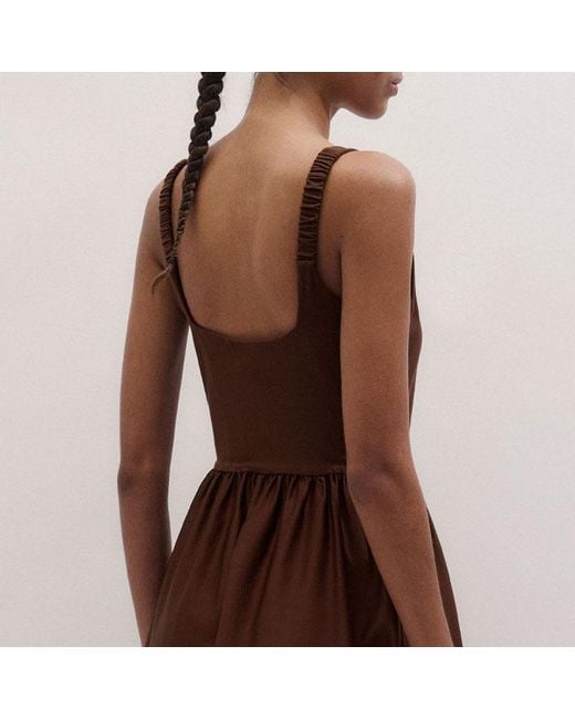 ME+EM Brown Boat Neck Fit And Flare Maxi Dress + Tie