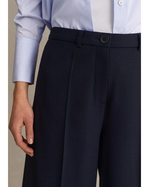 ME+EM Blue Wool-blend Exaggerated Crop Trouser