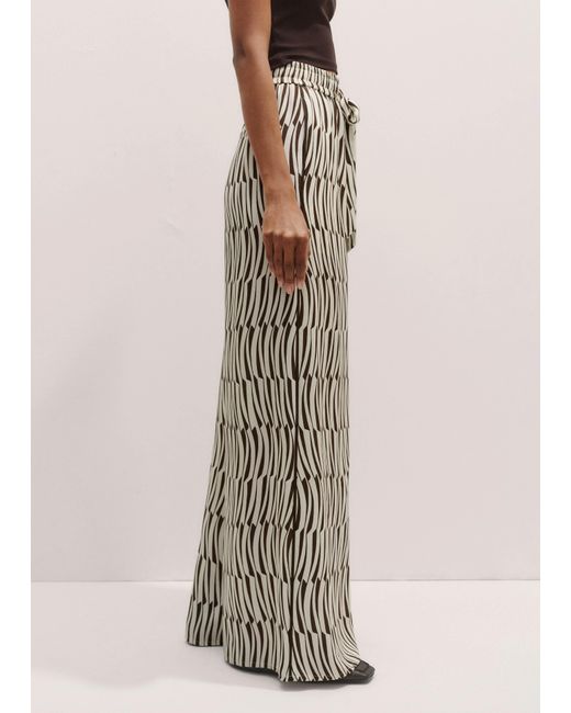 ME+EM White Silk Linear Keys Print Wide-Leg Trouser