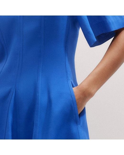 ME+EM Blue Panel Detail Fit And Flare Short Dress + Tie