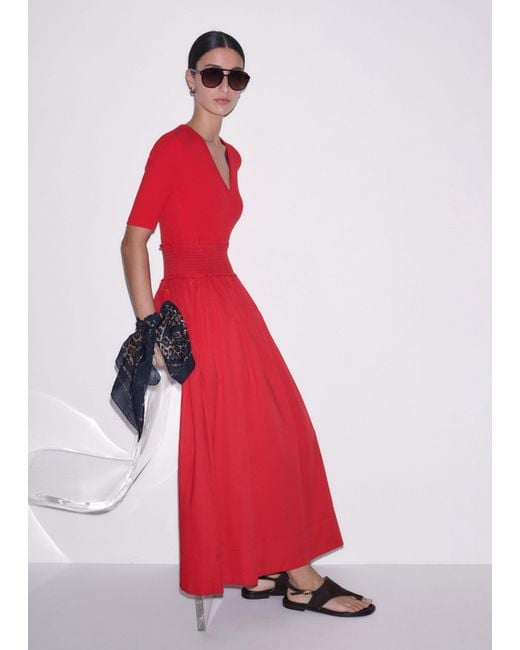 ME+EM Red V-Neck Smocked Skirt Maxi Dress