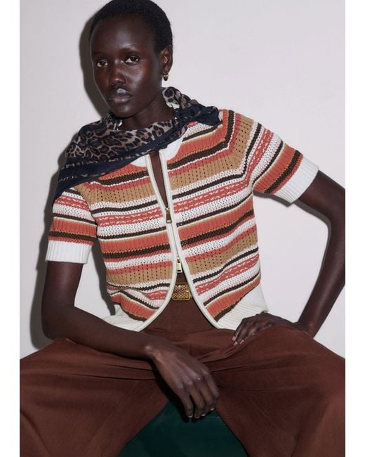 ME+EM Textured Stripe Straight Zip Tee Cinnamon Multi