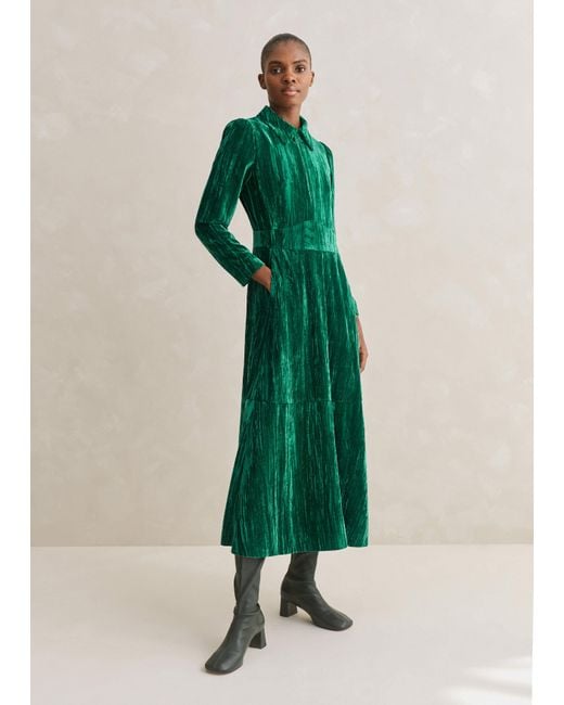 ME+EM Green Crushed Velvet Elegant Maxi Dress