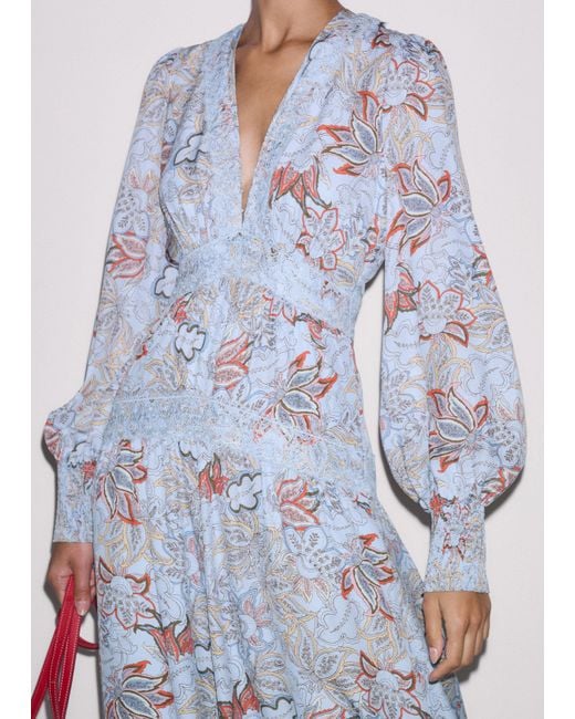 ME+EM White Silk Delicate Paisley Print Fit And Flare Maxi Dress/Multi