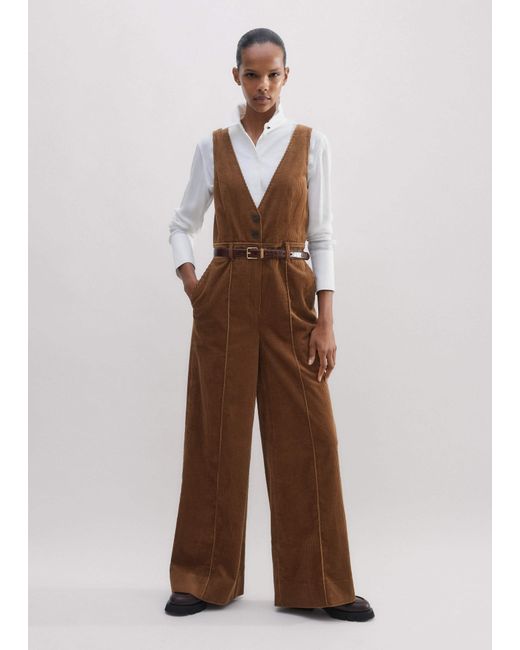 ME+EM Brown Cord Wide-Leg Layering Jumpsuit