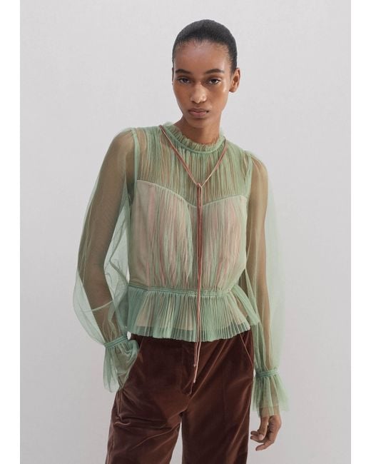 ME+EM Green Layered Tulle Top With Tie