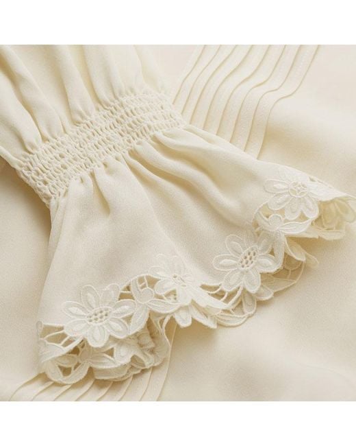 ME+EM Natural Silk Ornate Embroidered High-Neck Top