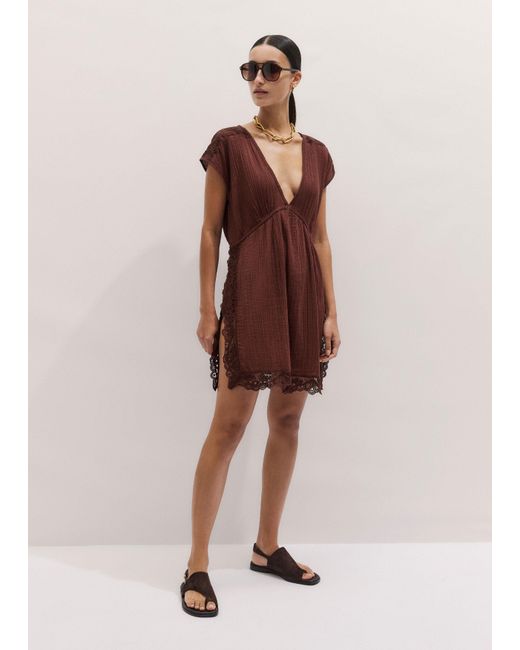 ME+EM Red Lace Detail Short Beach Dress