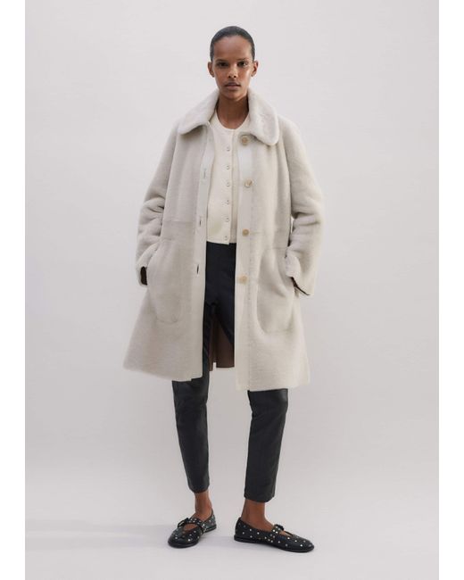 ME+EM Natural Luxe Shearling Leather-Mix Swing Coat