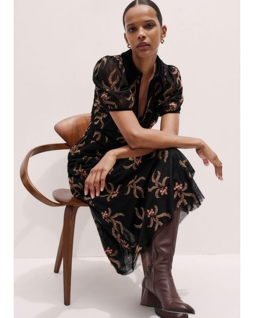 ME+EM Black Autumn Floral Embroidery Maxi Dress + Slip/Multi